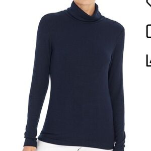 Three Dots Blue Cowl Neck Long Sleeve Stretch Ribbed Blouse Top Size Xs X-small